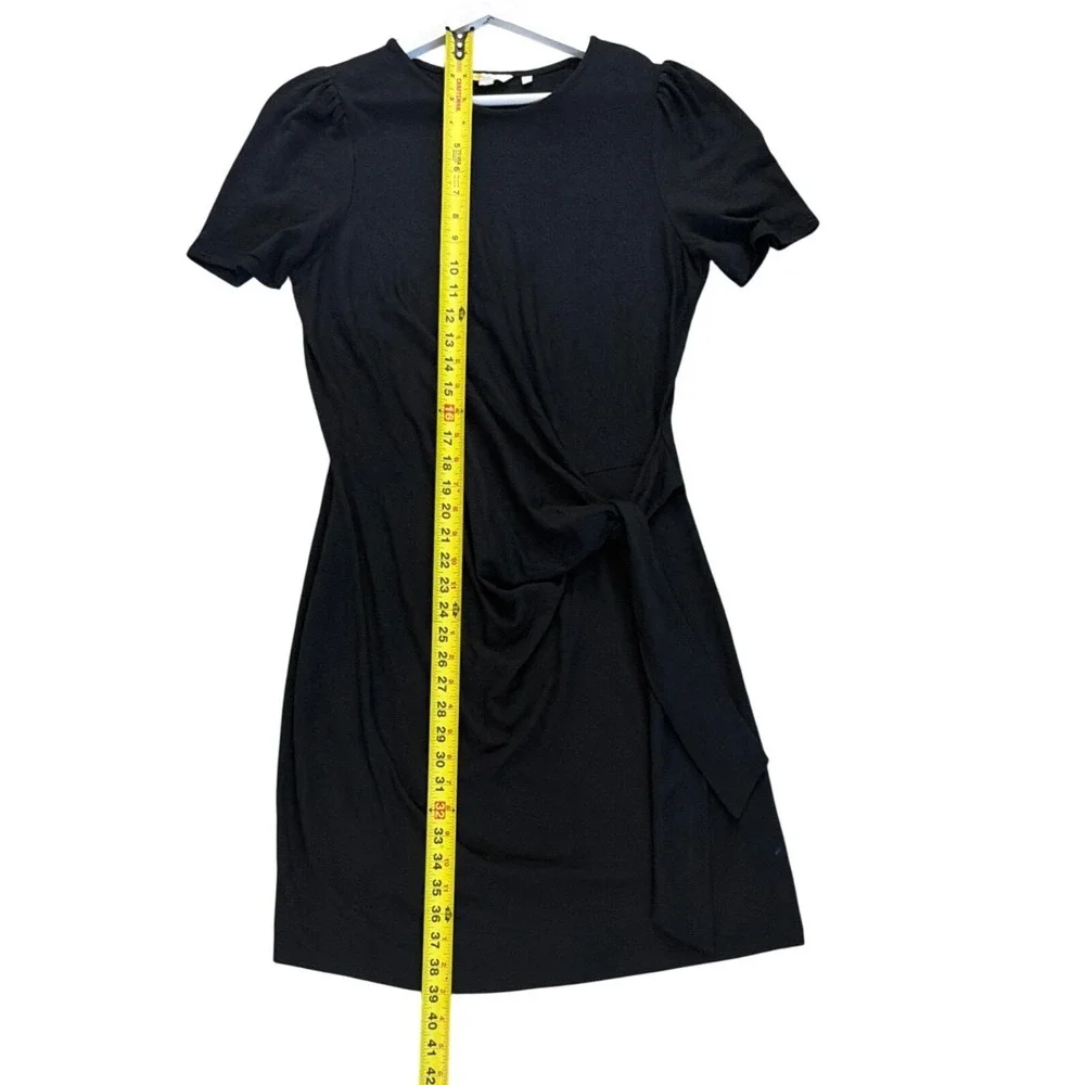 Boden‎ Black Side Tie Knot Puff Sleeve Jersey Sheath Dress US 8R Cotton